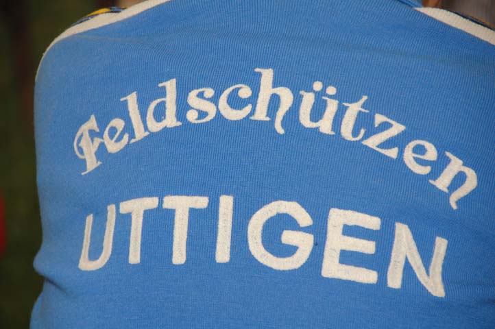 Rückseite einer Jacke eines Feldschützen mit dem entsprechenden Aufdruck.